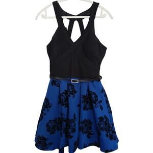 Whimsigoth burnout formal black/blue floral velvet mini dress Coquette J size 13